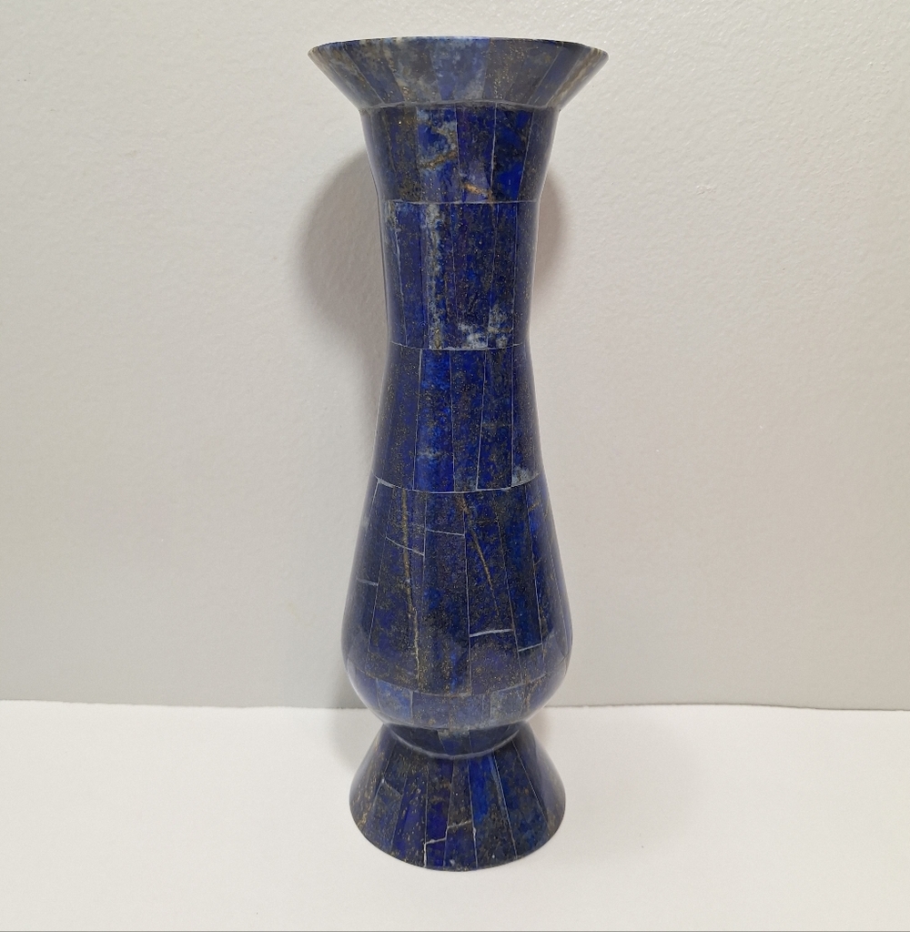 Blue Lapis Lazuli Handmade Brass Lined Natural Gemstone Inlay Vase Cobalt Unique - Picture 2 of 15